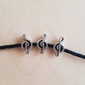 10pc music notes treble clef bead charm silver